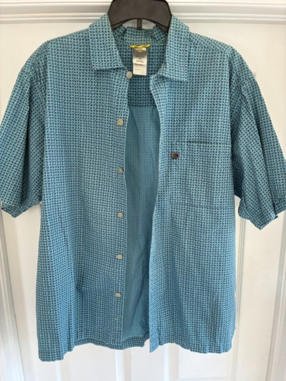 VTG The North Face A5 Series Blue Short Sleeve Button Down Shirt Men, size L